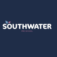 "Southwater Pre-School logo in white text on a dark blue background, with two colorful leaves above the 'S'."